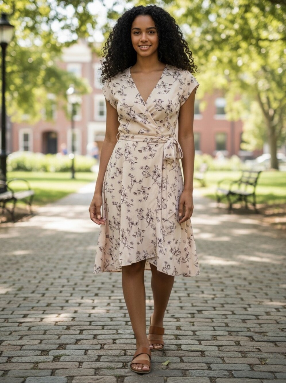 Jasambac Dress Womens Small Floral Print Belted A Line Casual Spring Summer